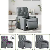 The Living Store Massagesessel Elektrisch Grau Kunstleder