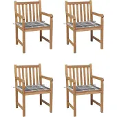 vidaXL Möbel Gartenstühle 4 Stk. Graue Karomuster-Kissen Massivholz Teak - Gartensessel 3073018