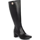 MACIEJKA Damenstiefel Schwarz aus genarbtem Leder, isoliert, Reißverschluss, Schafthöhe 37 cm, Wadenumfang 40 cm, Absatz 5,5 cm