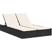 Syfax Doppel-Sonnenliege mit Kissen Schwarz Poly Rattan