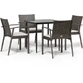 vidaXL 5-tlg. Garten-Essgruppe mit Kissen Poly Rattan und Stahl