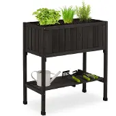 Relaxdays Hochbeet, Folie, Ablage, HxBxT: 80 x 74 x 38 cm, Garten, Balkon & Terrasse, Pflanztisch, Tannenholz, schwarz