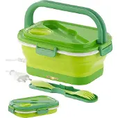 Rosenstein & Söhne Faltbare elektrische Thermo-Lunchbox mit Multifunktions-Besteck, 0,8 l