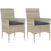 vidaXL Gartenstühle mit Kissen 2 Stk. Hellgrau Poly Rattan