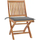 vidaXL Gartenstühle 2 Stk. mit Grauen Kissen Teak Massivholz