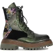 MACIEJKA Springerstiefel aus echtem Leder in Grün- und Schwarztönen, 16 cm Schaft, mit seitlichem Reißverschluss, Plateausohle und Fleece-Innenfutter