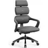 Diablo V-Modular Bürostuhl Schreibtischstuhl Chefsessel Ergonomisch Abnehmbare Kopfstütze Kunstleder, Grau