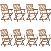 vidaXL Klappbare Gartenstühle 8 Stk. mit Kissen Massivholz Akazie