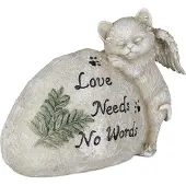 Relaxdays Grabschmuck für Katze, Gartendeko Figur, Andenken Tier, Grabstein mit Spruch, Katzenengel, wetterfest, creme