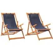 vidaXL Strandstühle 2 Stk. Klappbar Blau Stoff