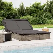 Prolenta Maison Exclusive - 2-Personen-Sonnenliege mit Dach Grau 213x118x97 Poly Rattan