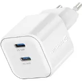 Swissten , GaN Ladegerät mit Doppel-USB-C-Anschluss Kompakt Power Delivery 20W, Weiß