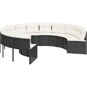 vidaXL Gartensofa mit Kissen Rund Schwarz Poly-Rattan