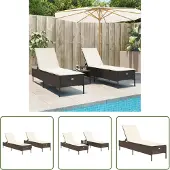 The Living Store Sonnenliegen mit Auflagen 2 Stk. Braun Poly Rattan