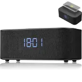 Explore Scientific Bluetooth Stereo Lautsprecher mit Wecker, drahtloser Ladefunktion und Freisprechfunktion 204x79x109 mm