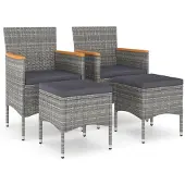 Syfax 4-tlg. Gartenstuhl und Hocker Set Poly Rattan Grau