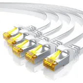 Primewire 5x LAN-Kabel CAT.7, RJ-45 (Ethernet), CAT 7 Flachband U/FTP Gigabit Netzwerkkabel 10 Gbit/s Patchkabel - 0,5m