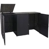 Mendler 3er-Mülltonnenverkleidung MCW-E25, Mülltonnenbox Mülltonnenabdeckung, Poly-Rattan 3x120l schwarz