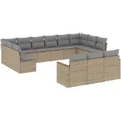 vidaXL 13-tlg. Garten-Sofagarnitur mit Kissen Beige Poly Rattan