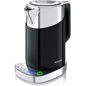 Arendo Wasserkocher mit Temperatureinstellung 70°C - 100°C, Temperaturwahl, Temperaturanzeige, Edelstahl, 1,7 L, 3000W, Warmhaltefunktion, schwarz/silber