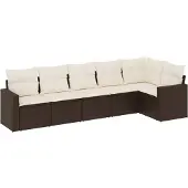 vidaXL 6-tlg. Garten-Sofagarnitur mit Kissen Braun Poly Rattan