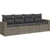 vidaXL 4-tlg. Garten-Sofagarnitur mit Kissen Grau Poly Rattan