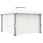 The Living Store Pavillon mit Vorhang 3x3 m Cremeweiß Aluminium
