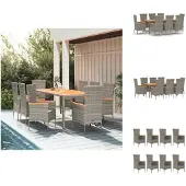 vidaXL 9-tlg. Garten-Essgruppe mit Kissen Grau Poly Rattan - Gartenstühle