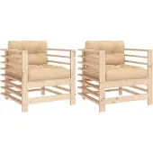 vidaXL Gartenstühle mit Kissen 2 Stk. Massivholz Kiefer