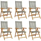 vidaXL Gartenstuhl Verstellbar 6 Stk. Grau Poly Rattan Massivholz