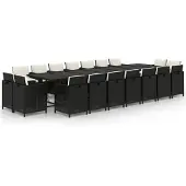 vidaXL 19-tlg. Garten-Essgruppe mit Kissen Poly Rattan Schwarz