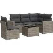 vidaXL 6-tlg. Garten-Sofagarnitur mit Kissen Grau Poly Rattan