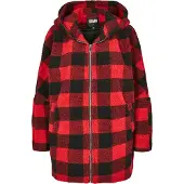Urban Classics Winterjacke Damen Ladies Hooded Oversized Check Sherpa Jacket rot/schwarz XL