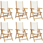 Syfax Gartenstuhl Verstellbar 6 Stk. Cremeweiß Stoff und Massivholz