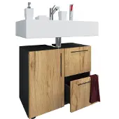 VCM Holz Waschbeckenunterschrank | Badschrank | Maße: H. 51 x B. 61 x T. 32 cm | 1 Drehtür | 2 große Schubladen | modernes Badezimmermöbel - Flandu