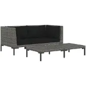 vidaXL 3-tlg. Garten-Lounge-Set Dunkelgrau Halbrundes Poly Rattan