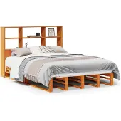 Syfax Massivholzbett mit Regal ohne Matratze Wachsbraun 120x190 cm