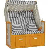 Syfax Strandkorb mit Kissen Poly Rattan & Massivholz Weiß & Grau
