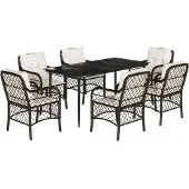 vidaXL 7-tlg. Garten-Essgruppe mit Kissen Braun Poly Rattan