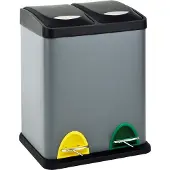 SVITA TC2X8 Küchen-Eimer 16 Liter 2x8L doppelt Abfalleimer kompakt 2er-Mülleimer Mülltrennung Treteimer Grau