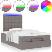 Syfax Ottoman-Bett mit Matratze & LEDs Taupe 120x200 cm Stoff
