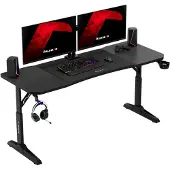 Huzaro Hero 4.6 Gaming Tisch – höhenverstellbar 160x60 cm, Carbon-Oberfläche, XXL-Mauspad, Kopfhörer- & Getränkehalter
