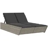 Syfax Doppel-Sonnenliege mit Kissen Grau Poly Rattan