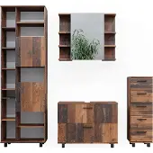 Vicco Badmöbel-Set Ilias Eiche rustikal 4 Teile, mit Hochschrank, Model 40500