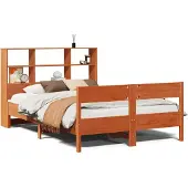 Syfax Massivholzbett mit Regal ohne Matratze Wachsbraun 120x190 cm