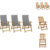 vidaXL Klappbare Gartenstühle 3 Stk. mit Auflagen Massivholz Akazie - Gartenstühle