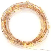 Konstsmide 6387-860 LED Tropfenlichterkette , 100 bernsteinfarbene Dioden, 3V_Innentrafo, kupferfarbener Draht