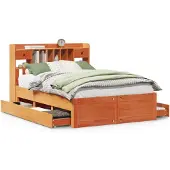 Syfax Massivholzbett mit Regal ohne Matratze Wachsbraun 150x200 cm