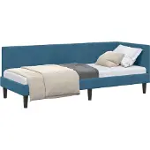 Syfax Eckbettgestell mit Kopfteil Blau 80 cm x 200 cm Samt