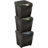 The Living Store Stapelbare Mülleimer 3 Stk. Anthrazit 75 L